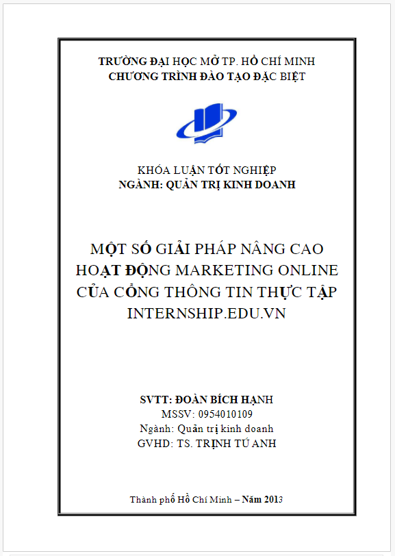 Báo cáo thực tập tốt nghiệp hoạt động marketing online của cổng thông tin thực tập internship.edu.vn