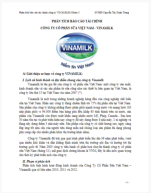 Báo cáo tài chính công ty Vinamilk