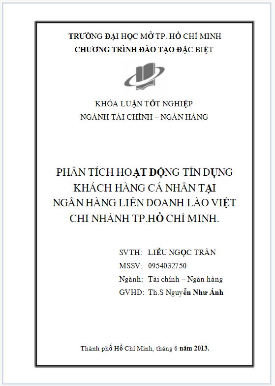 Báo cáo thực tập cho vay tiêu dùng cá nhân tại ngân hàng Liên doanh Lào - Việt Nam
