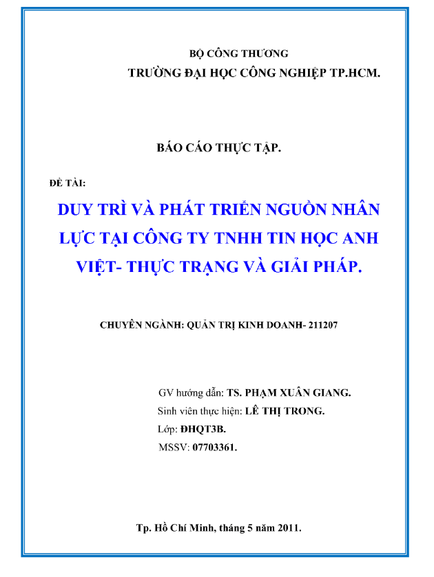 Báo cáo thực tập duy trì và phát triển nguồn nhân lực công ty Tin học Anh Việt