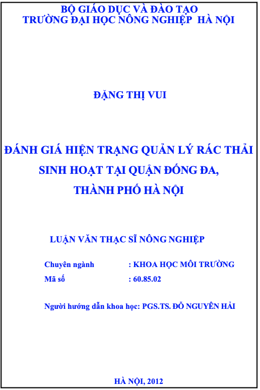 Báo cáo thực tập quản lý rác thải sinh hoạt quận Đống Đa, Hà Nội