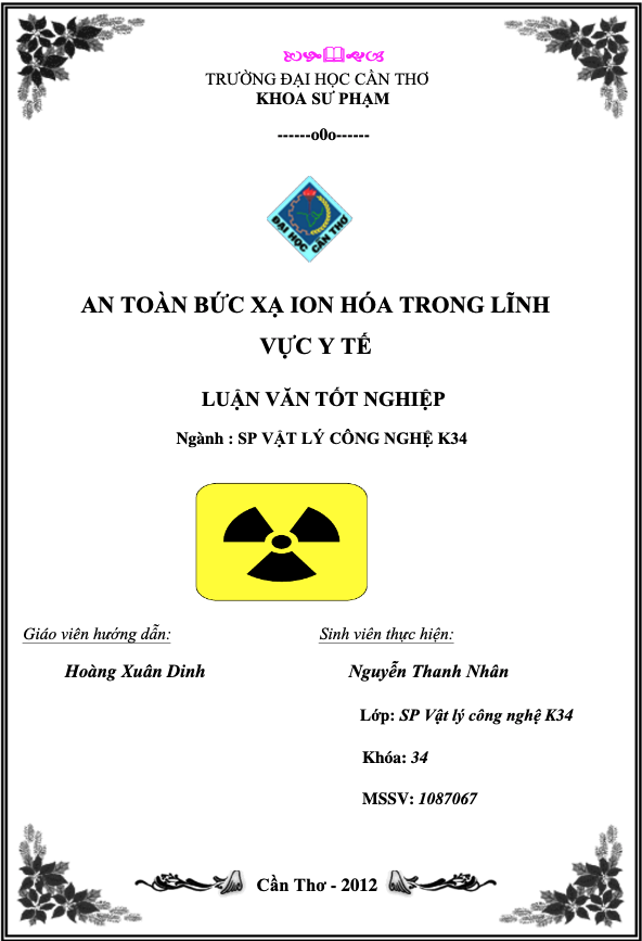 Luận văn sư phạm vật lý an toàn bức xạ ion hoá trong lĩnh vực y tế