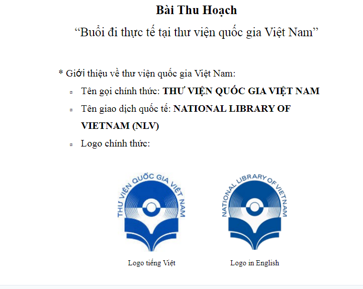 Bài thu hoạch buổi đi thực tế tại thư viện quốc gia Việt Nam