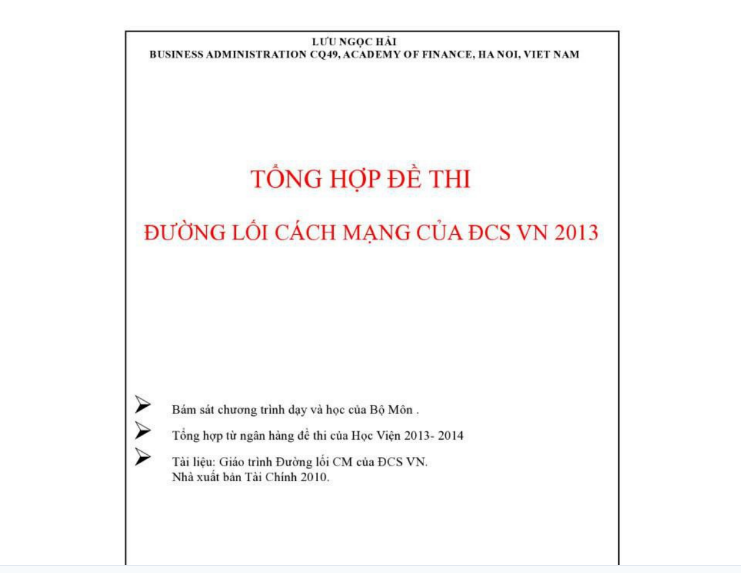 Tổng hợp một số đề thi môn đường lối cách mạng Đảng cộng sản Việt Nam