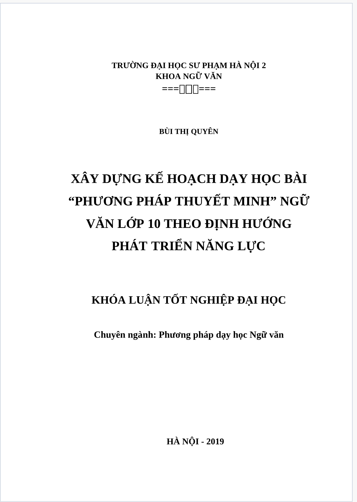 Xây dựng kế hoạch dạy học phương pháp thuyết minh theo định hướng phát triển năng lực.