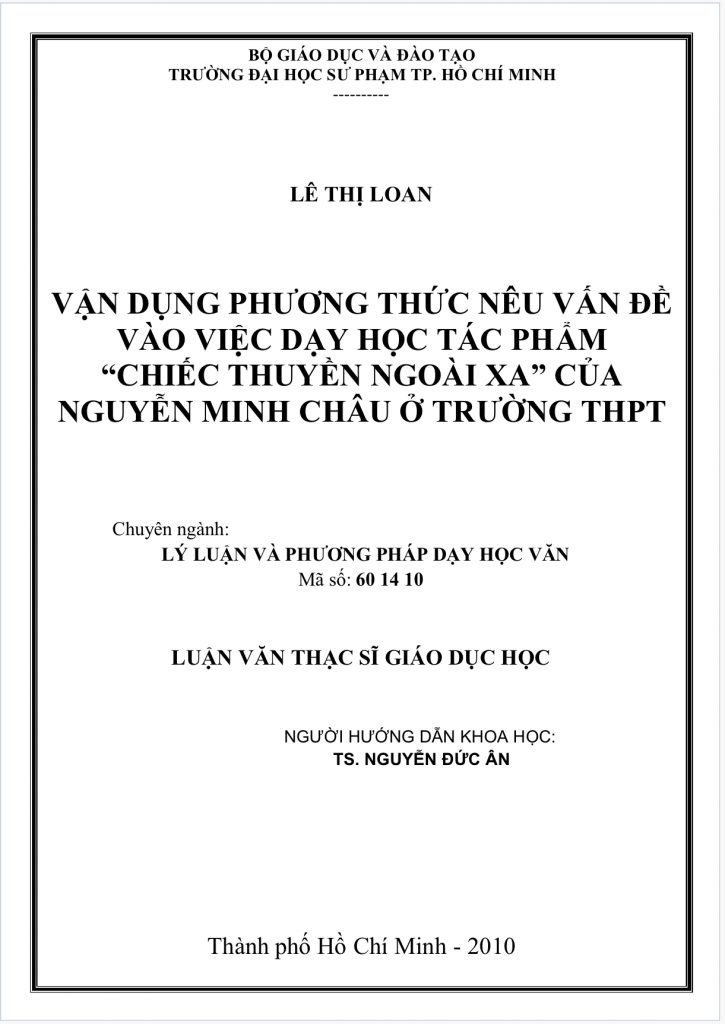 Vận dụng phương thức nêu vấn đề vào việc dạy học tác phẩm “Chiếc thuyền ngoài xa” của Nguyễn Minh Châu ở trường THPT