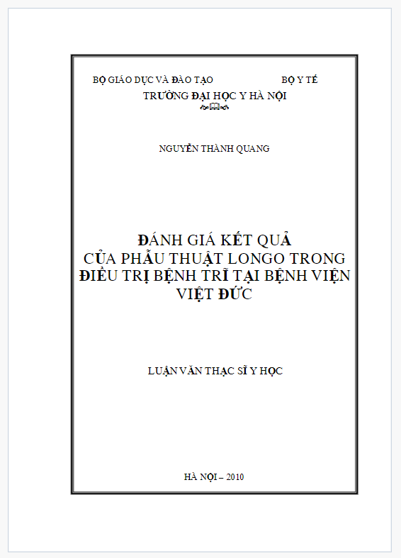 Luận văn thạc sĩ y học đề tài đánh giá kết quả của phẫu thuật longo trong điều trị trĩ tại bệnh viện Việt Đức