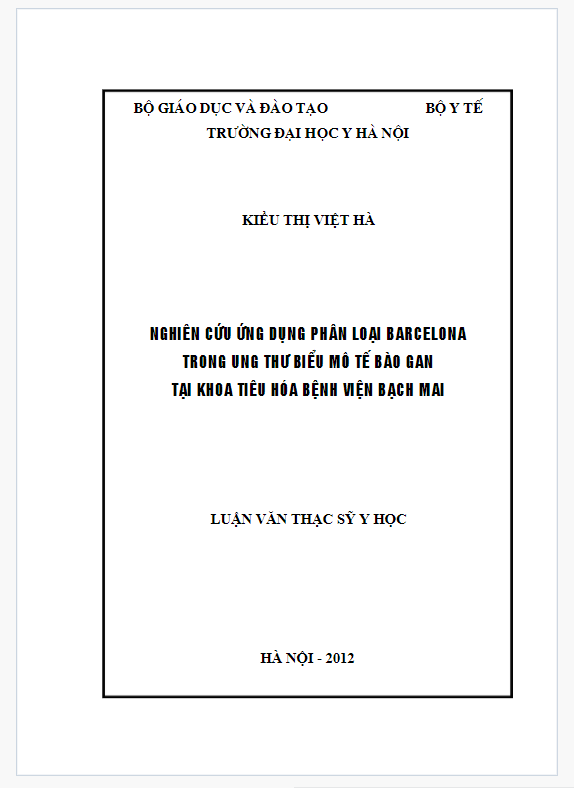 Luận văn thạc sĩ y học: Nghiên cứu ứng dụng phân loại Barcelona trong ung thư biểu mô tế bào gan tại khoa Tiêu hóa bệnh viện Bạch Mai
