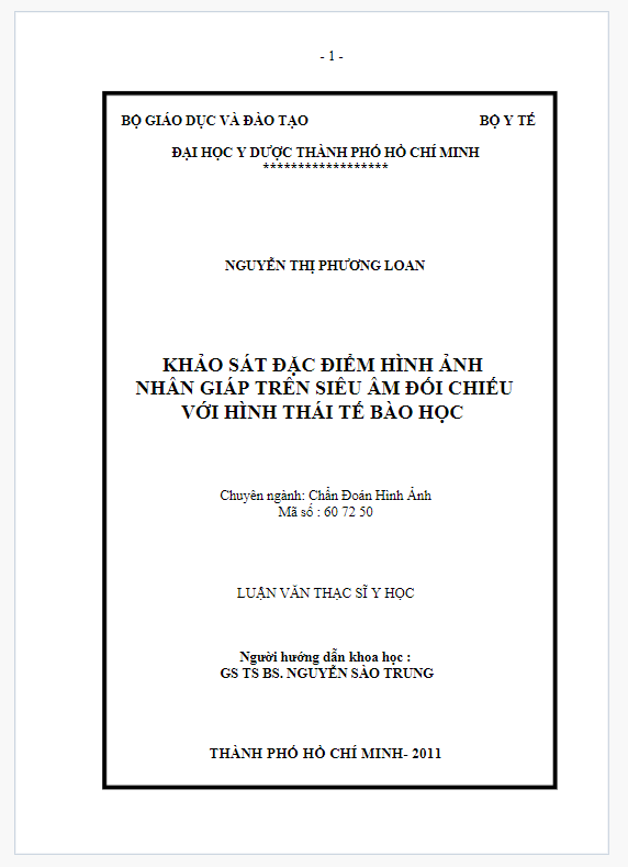 Luận văn thạc sĩ y học KHẢO sát đặc điểm HÌNH ẢNH NHÂN GIÁP TRÊN SIÊU âm đối CHIẾU với HÌNH THÁI tế bào học