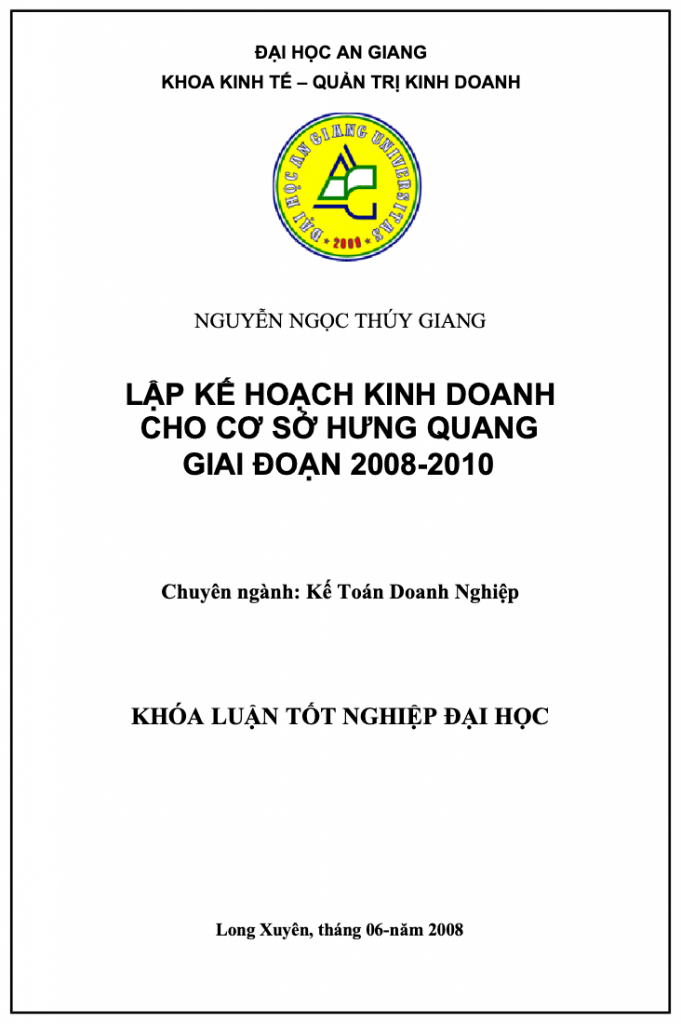 Lập kế hoạch kinh doanh cho cơ sở Hưng Quang 
