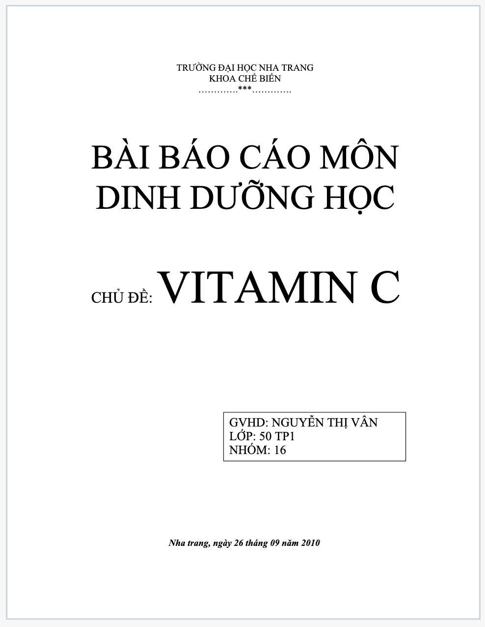 Báo cáo môn dinh dưỡng học theo chủ đề: vitamin C