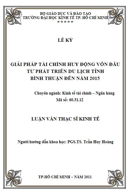Giải pháp tài chính huy động vốn đầu tư phát triển du lịch tỉnh Bình Thuận đến năm 2015