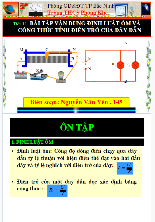 Tiết 11 - Bài 11 Bài tập vận dụng định luật ôm và công thức tính điện trở của dây dẫn