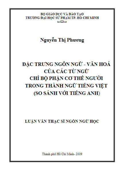 Đặc trưng ngôn ngữ văn hóa của các từ ngữ chỉ bộ phận cơ thể người trong thành ngữ tiếng Việt